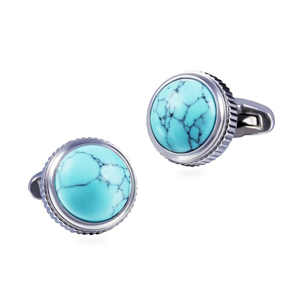 turquoise Gemstone Serrated Stainless steel 316L Tuxedo Shirt Gentry cufflinks