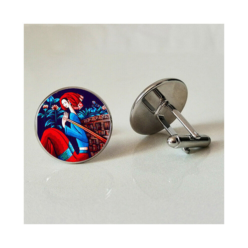 Ethnic girl glass cufflinks cufflinks convex round glass cufflinks shirt jewelry private picture