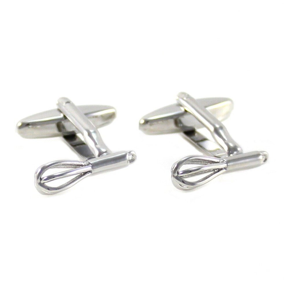 Men's Novelty Silver Tone Whisk Cuff Links Egg Beater Cuff Links Kitchen Tool Cuff Links