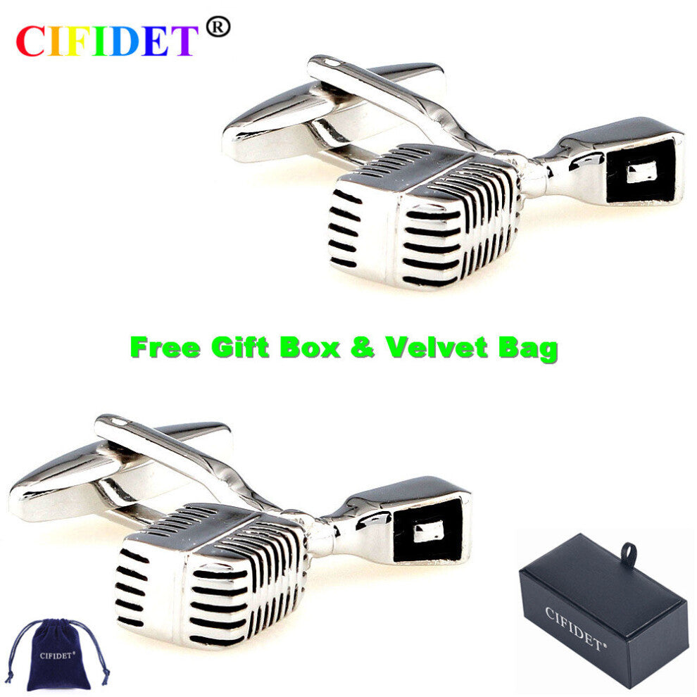 CIFIDET Cufflink Man Microphone Shirt Cuff Link With Velvet Bag and Gift Box Jewelry Accessories Present for Men
