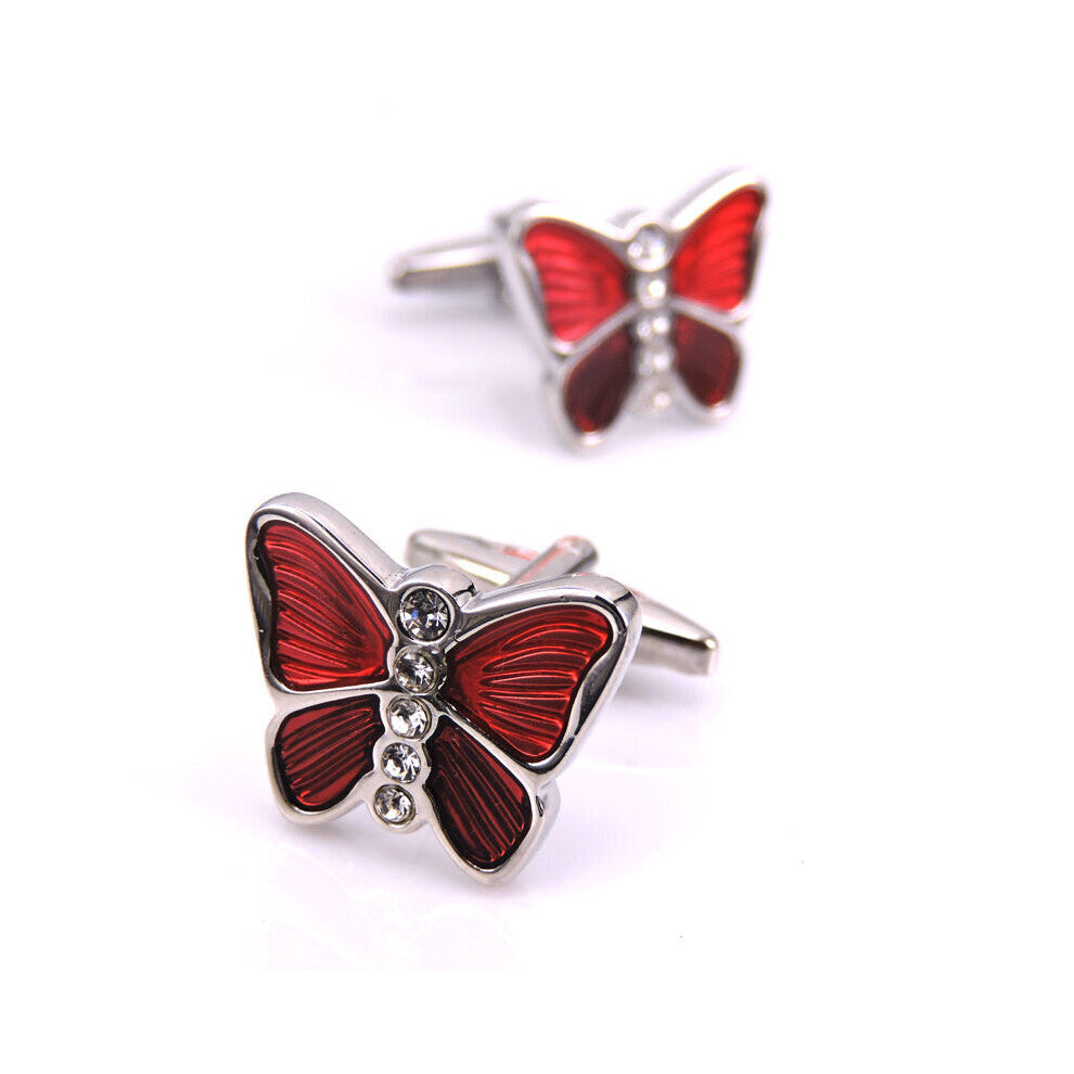 WN French men's shirt Cufflinks The of high-grade crystal enamel insect small animal red butterfly Cufflinks
