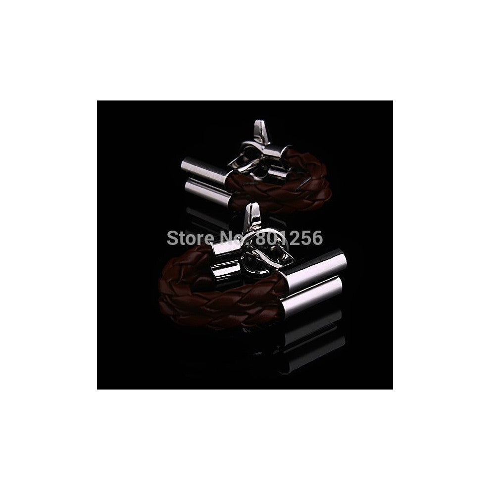 Cufflinks brown pu leather hotsale copper material cufflinks whoelsale&retail