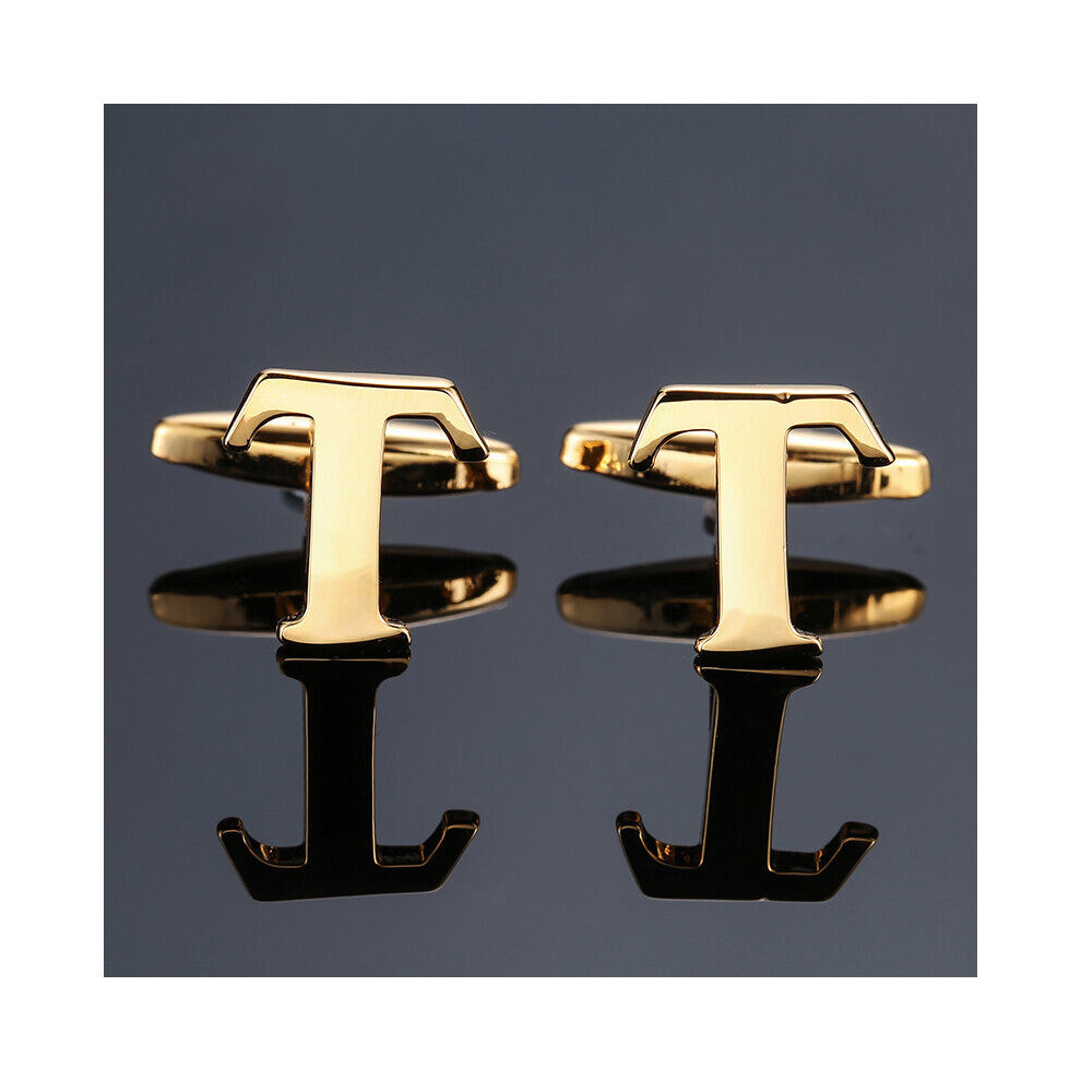 DY High-quality Brass material English Golden English alphabet T Cufflinks Men's French shirt Cufflinks