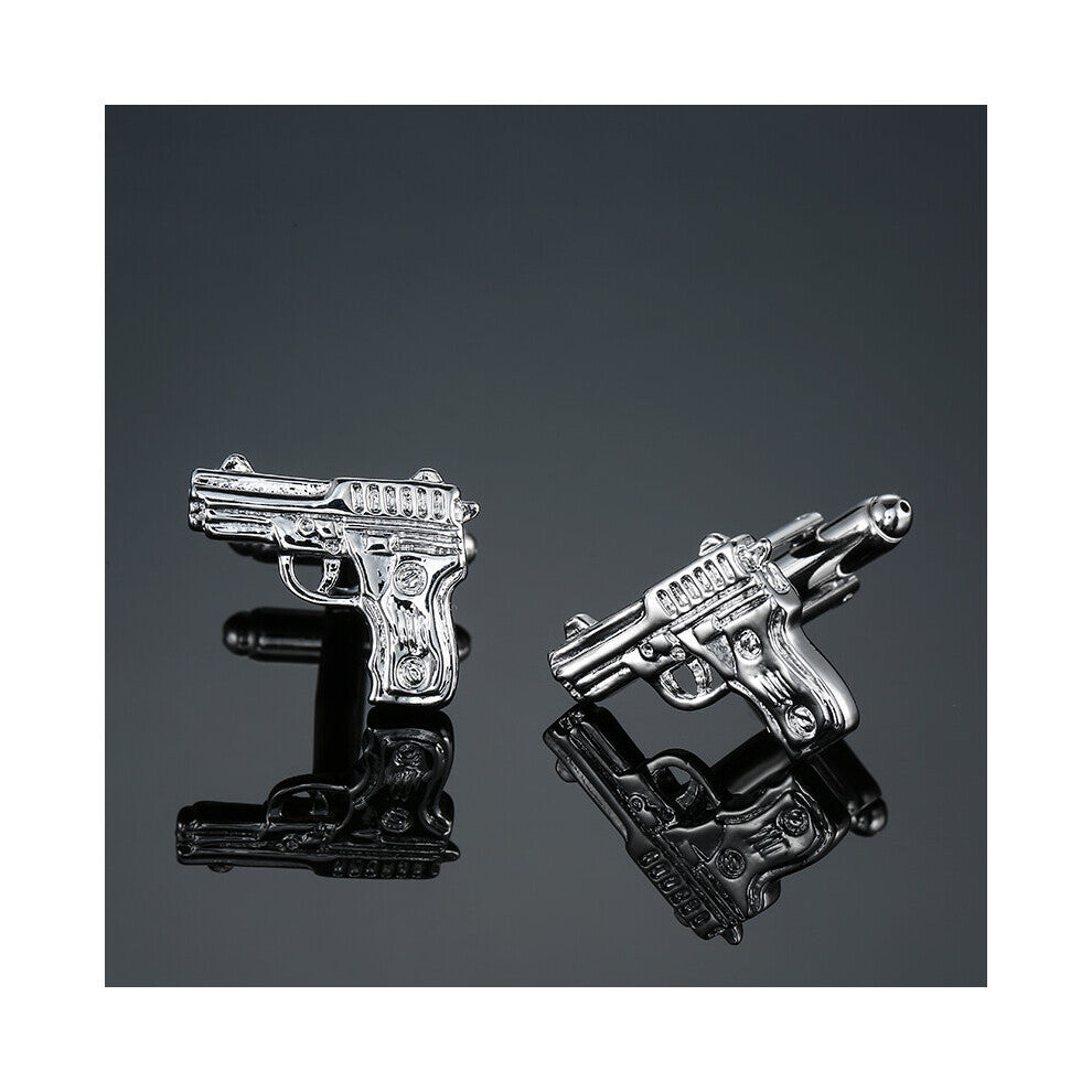 DY The brass materials are Silvery pistol Cufflinks Men's French shirt Cufflinks
