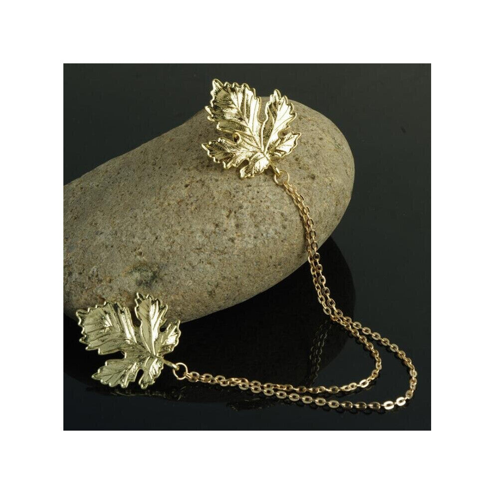 Vintage leaf flower shape cardigan pin lapels chain tassel shawl sweater clip blouse lavalier