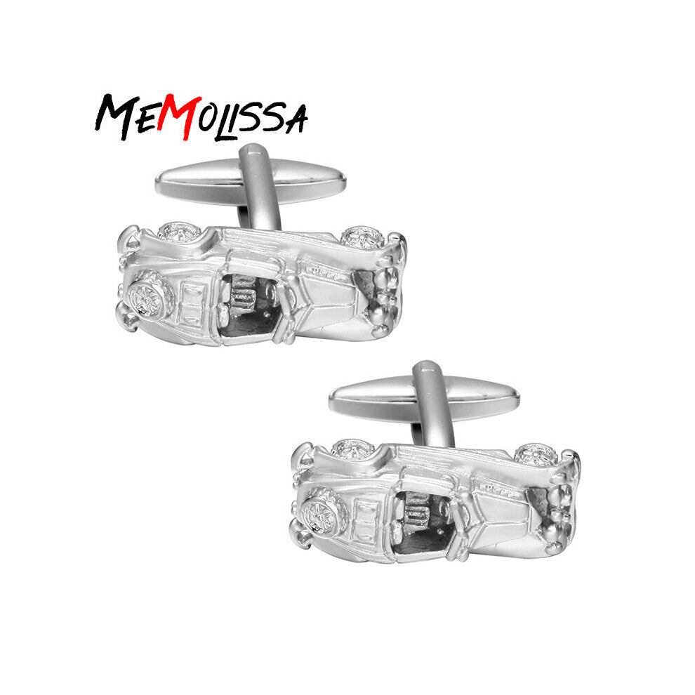 MeMolissa Men Gift Racing Cufflinks Wholesale&retail Silver Copper Material High Novelty Racing Car