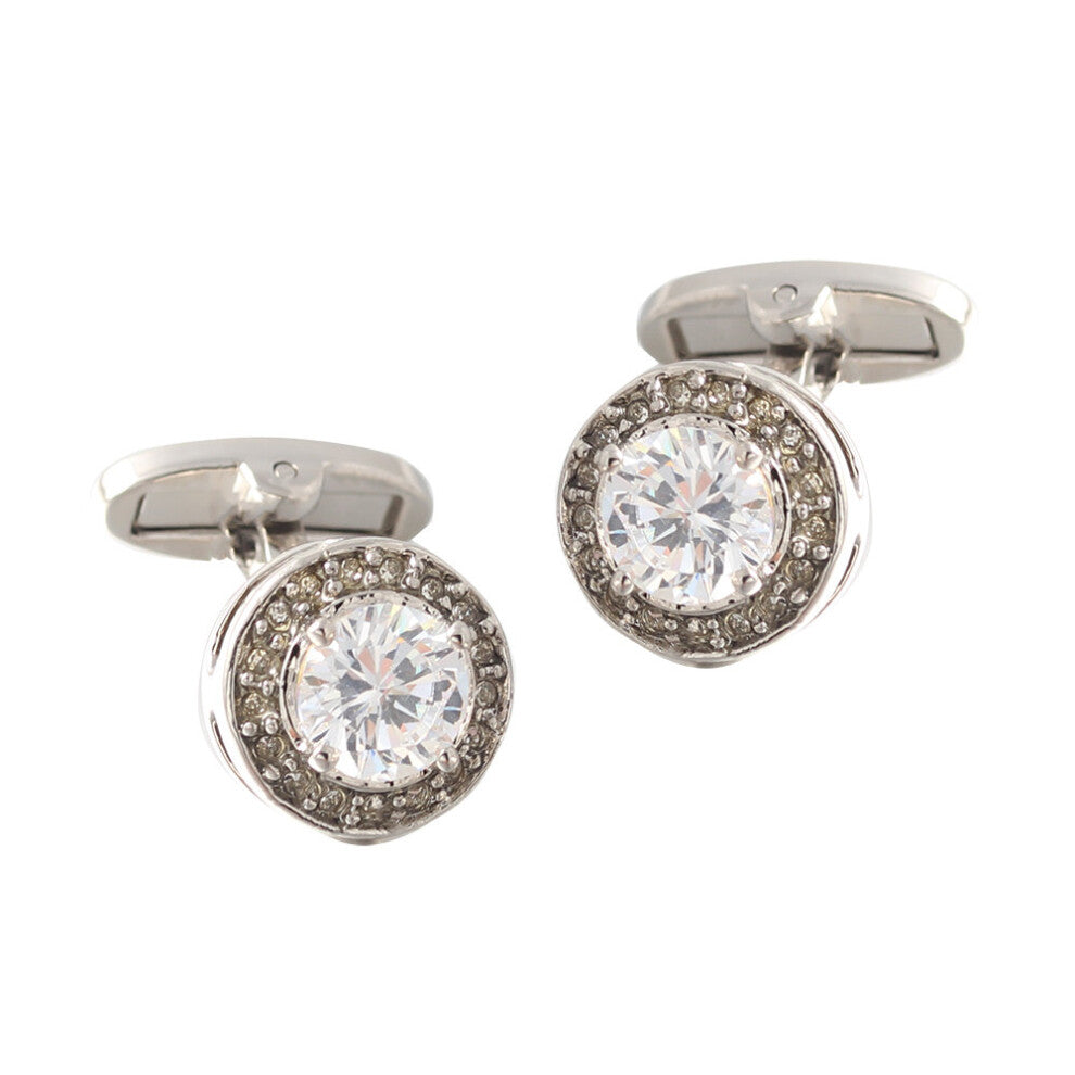 Round full diamond shine Silver Plated Shirts Cufflink