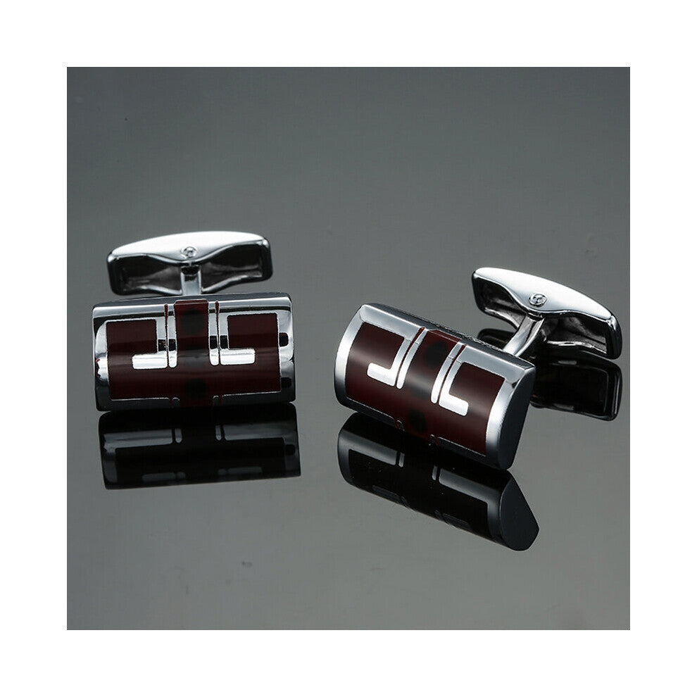 DY High brass material Red Enamel Silvery striped Cufflinks Men's French shirt Cufflinks