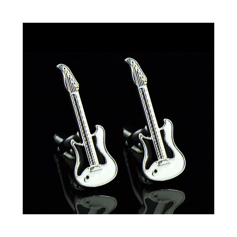 Men's Jewelry Silver Copper Enamel Men Guitar Cufflinks Party Gift Dropship Supplier