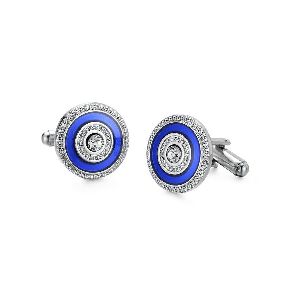 DY men's French Cufflinks circle Silvery Crystal Cufflinks