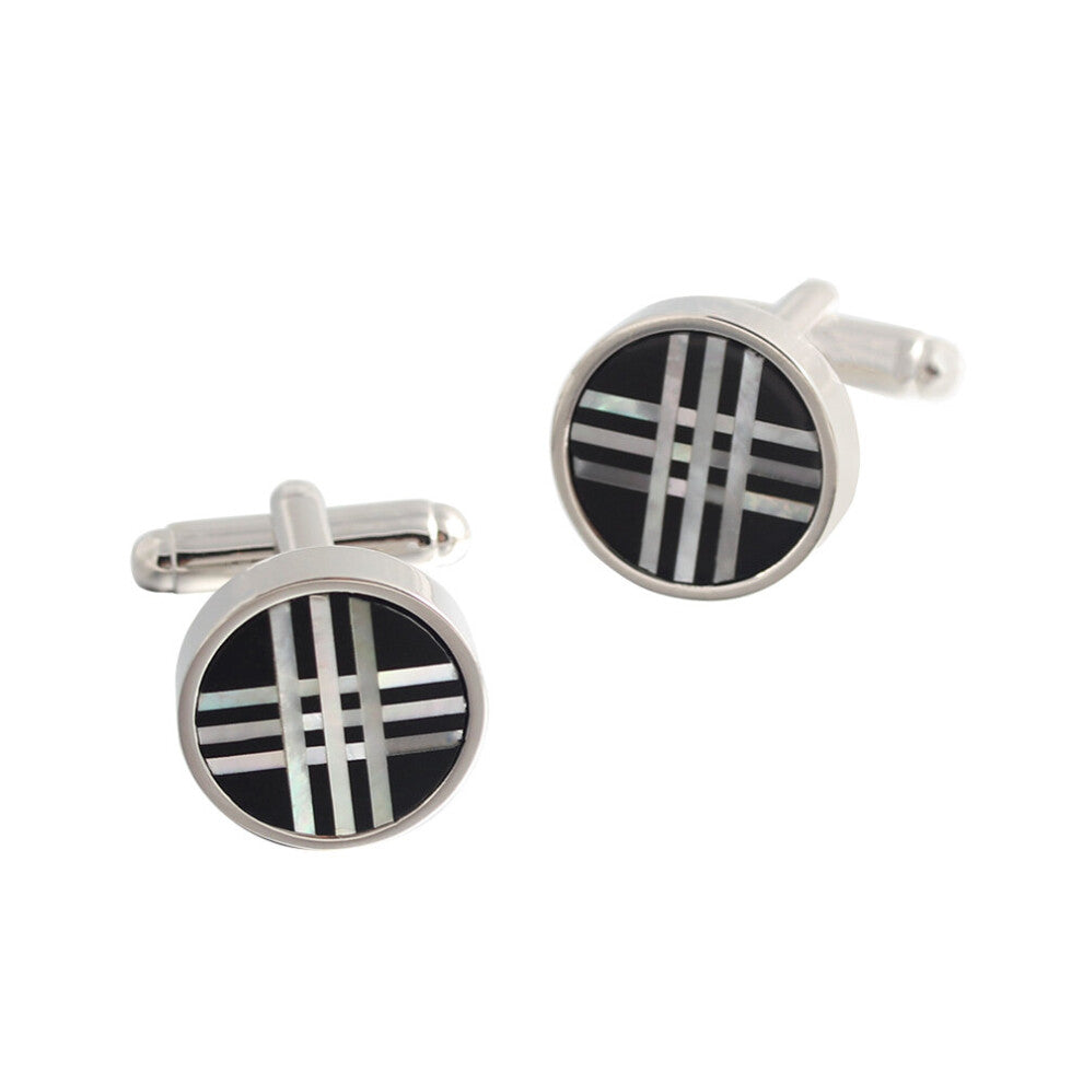 cross line shells Silver Plated Shirts Cufflinks