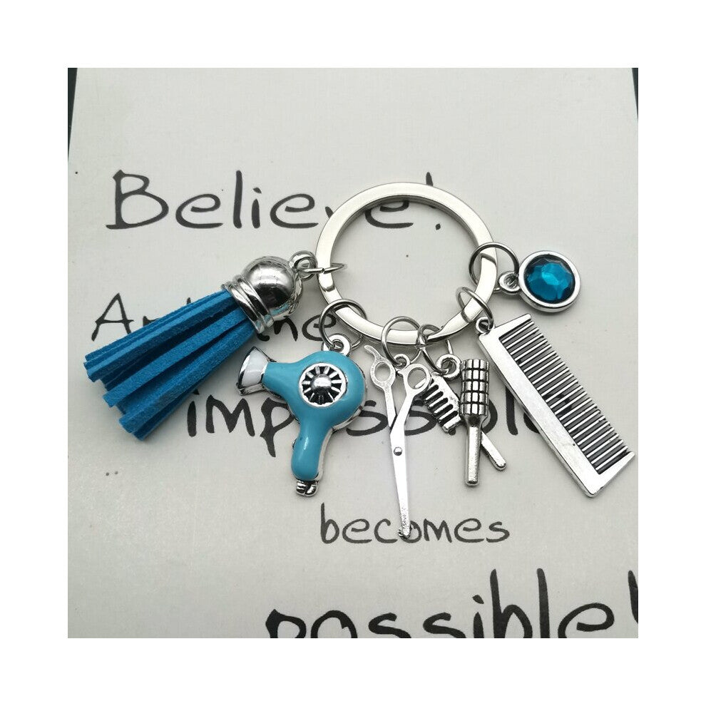 Hairstyle Gift Charm Tassel Keychain Retro Jewelry Mini Hairdressing Scissors Hair Dryer Comb Keychain DIY Manual