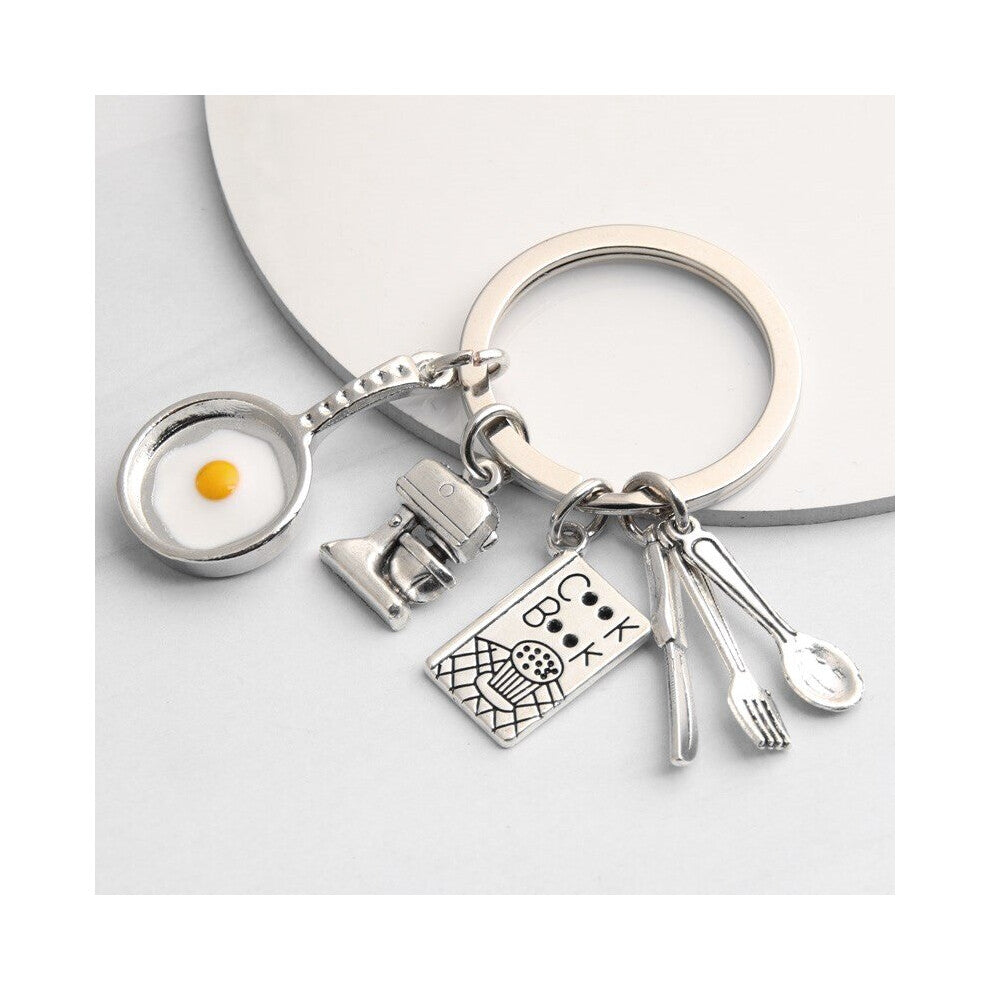 Cooking Keychain Home Cooking Key Ring Fried Egg Pan Blender Cook Book Tableware Key Chain For Chef Jewelry