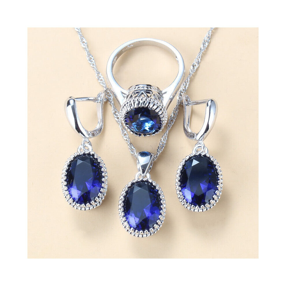 (Gold-color, 9) Wedding-Party Women Costume Silver Jewelry Sets Sky CZ Dangle-Earrings-Bracelet And Ring 8-Colors