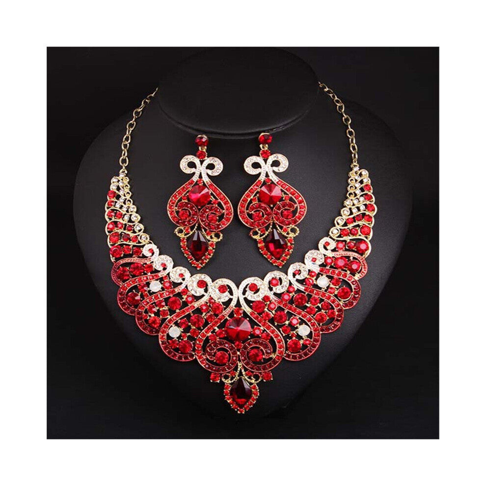 Vintage Rhinestone Bridal Necklace Jewelry Charm Heart Necklace&Earrings Wedding Jewelry Set For Bride Women Crystal Jewelry
