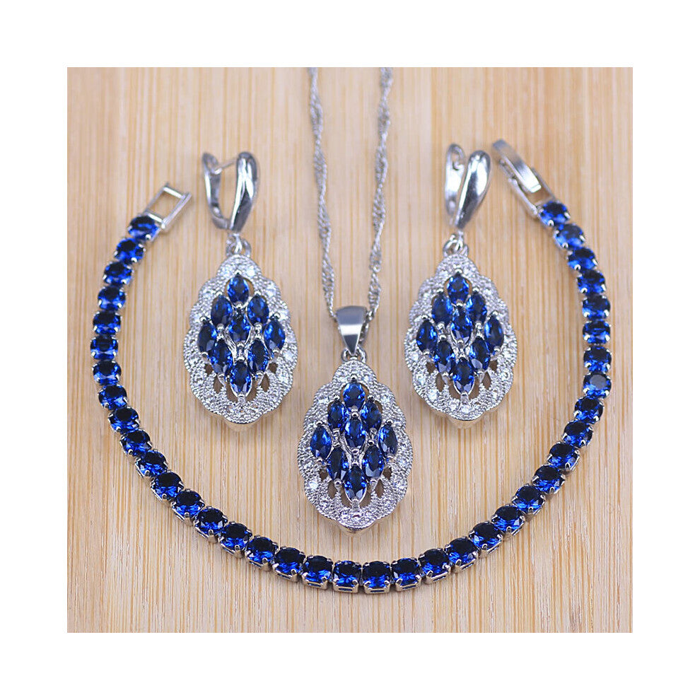 Zircon Bridal Silver Jewelry Sets Women Leaf Pendant&Necklace Earring With Natural Stones Bracelets Jewelery Gift Box
