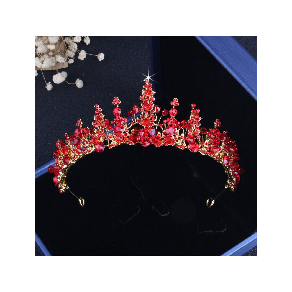 Baroque Vintage Red Crystal Bridal Jewelry Sets Rhinestone Tiaras Chokers Necklace Stud Earrings Set African Beads Jewelry Set