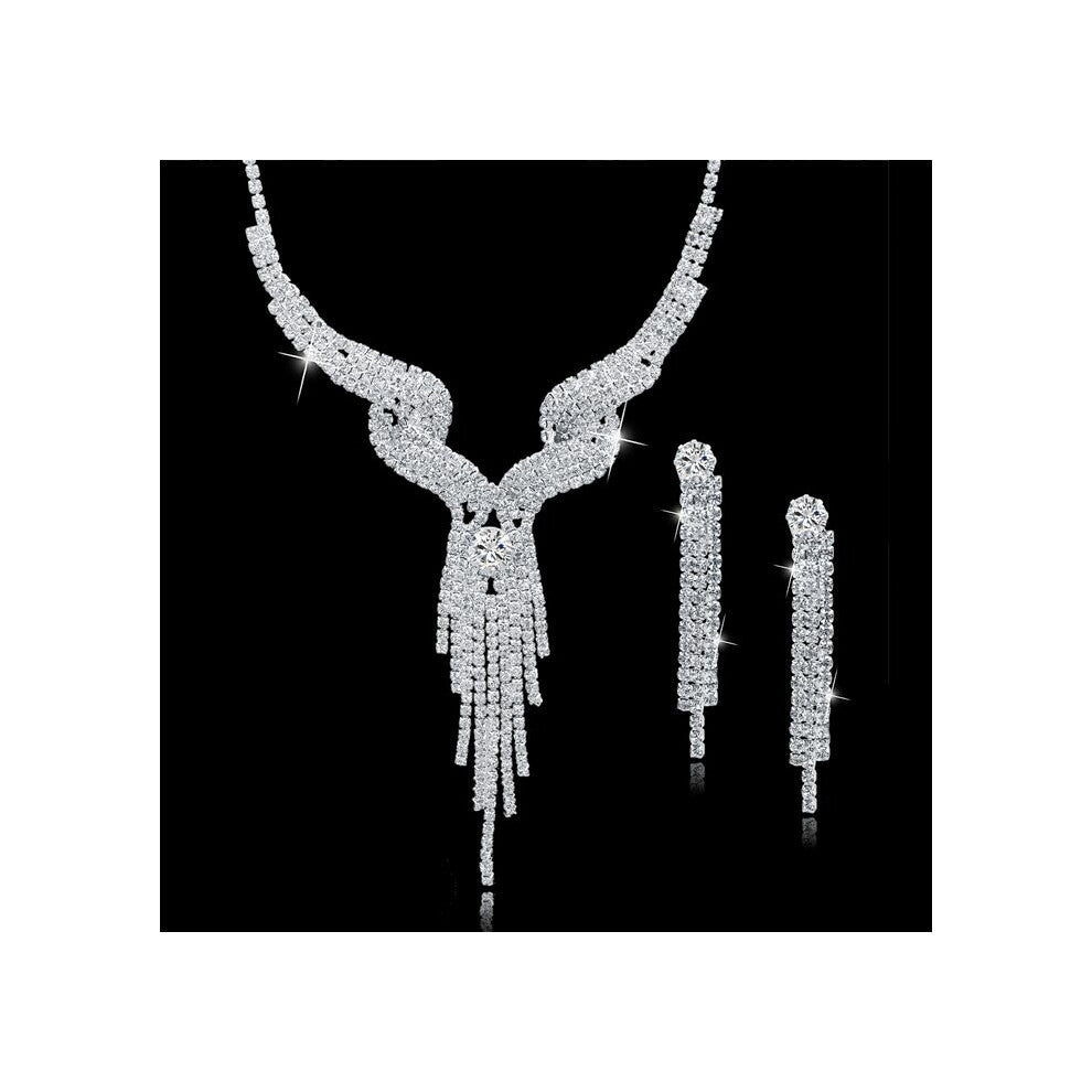 Wedding Jewellery Set Crystal Bridal Jewelry Sets For Women Long Tassel Statement Necklace-Earrings Set SET150011