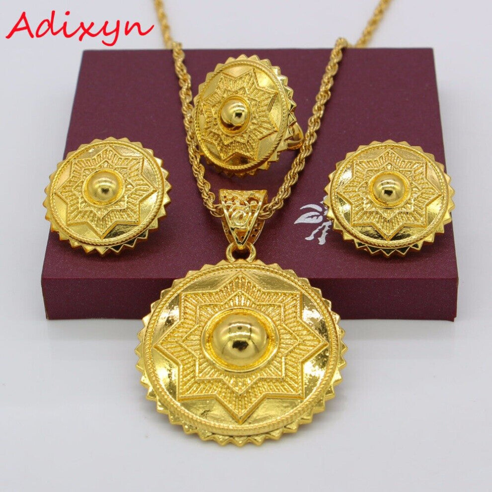 Ethiopian Jewelry Set African Wedding Round Pendant-Earring-Ring-Necklace Eritrean-Arabic N1182
