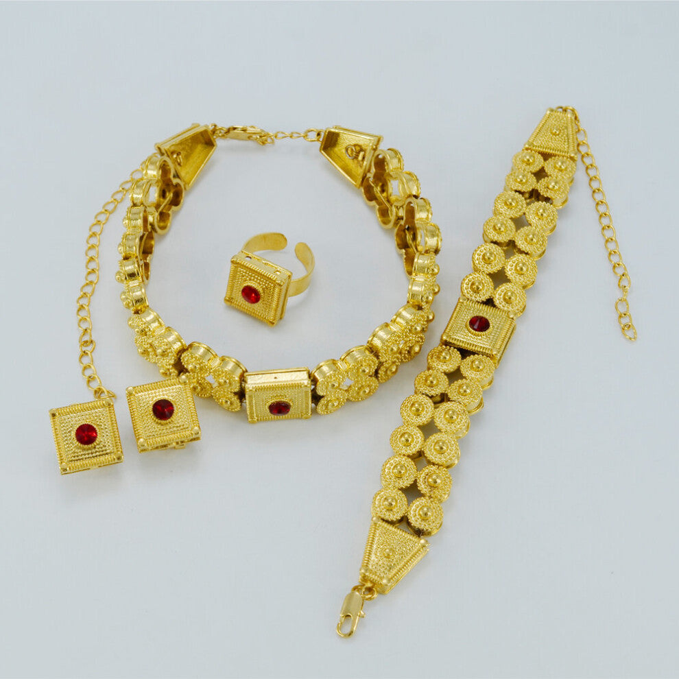 Africa Ethiopian Chokers Necklace Clip Earrings Ring Habesha Eritrea Bridal Wedding Jewelry Set #J0791