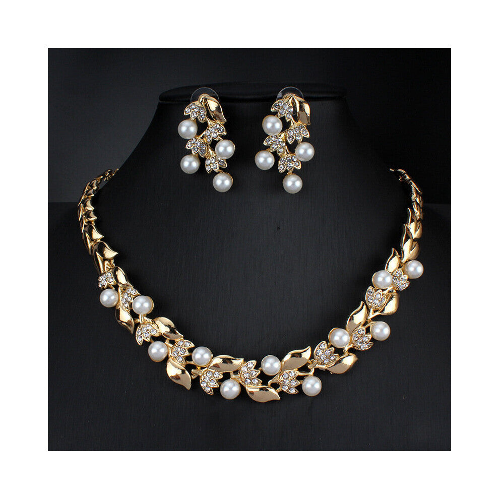 Pearls Bridal Jewelry Sets for Women Rhinestone Chokers Necklace Sets Earrings Costume Jewelry Wedding Set