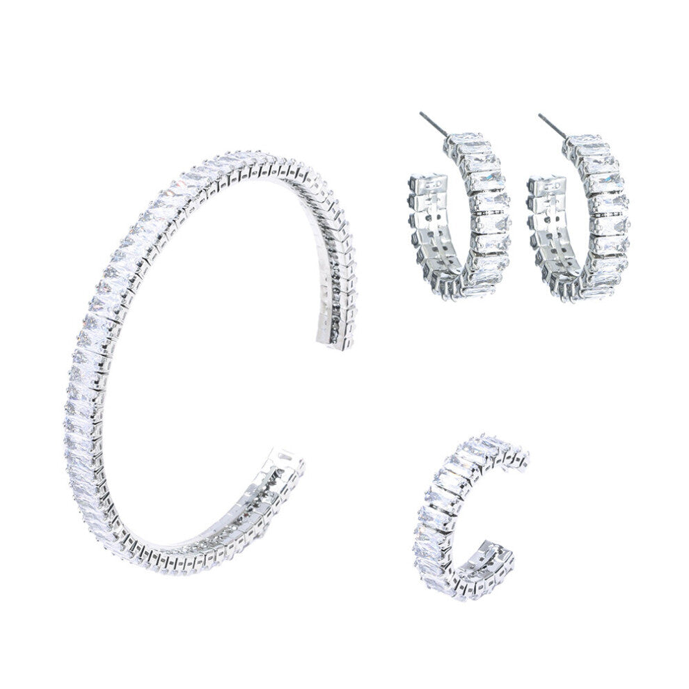 Statement Noble Zirconia Bracelet And Earring&Rind Geoemtry Shape Female Modern Fine Party Jewelry