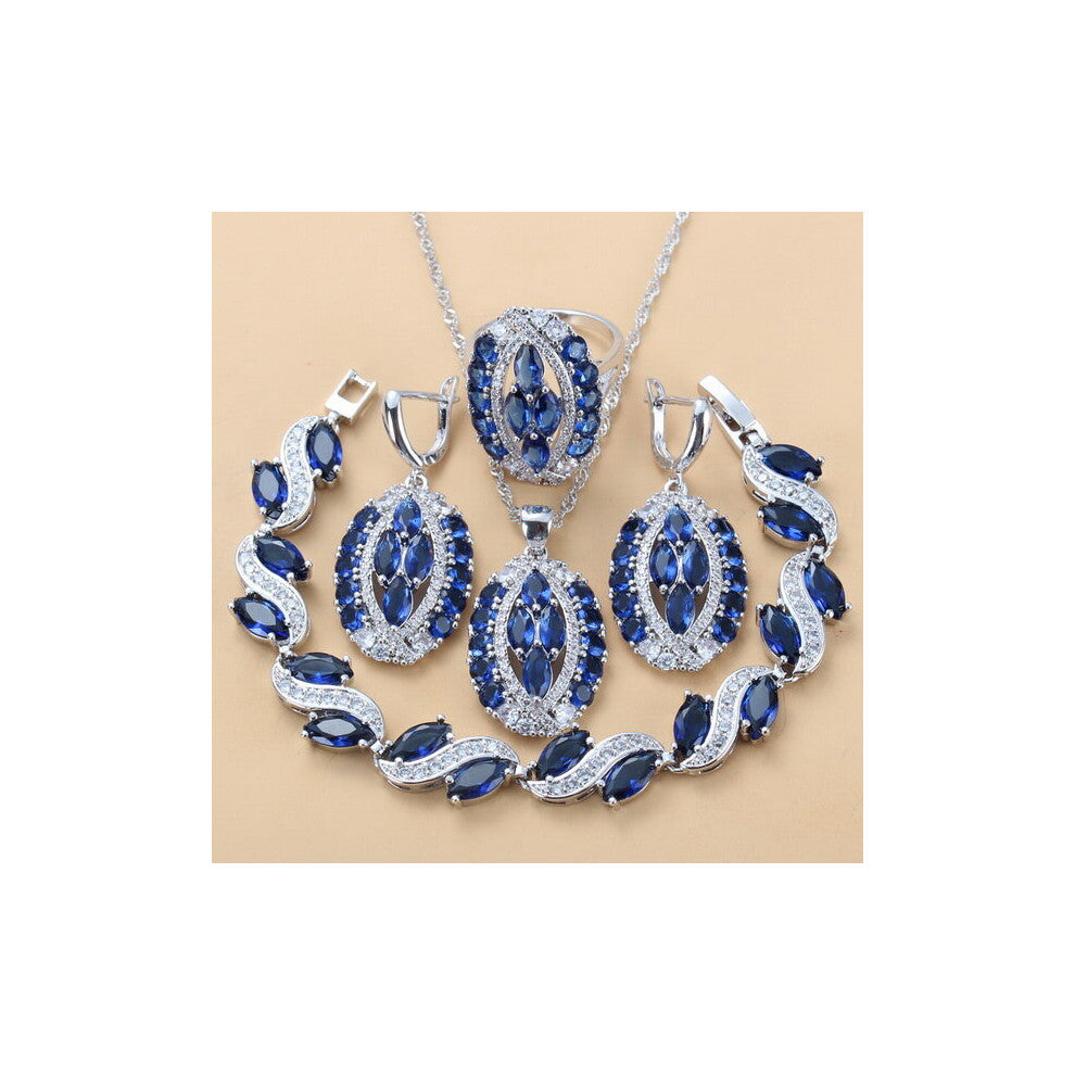 (Light Yellow Gold Color, 6) Big Jewelry Sets Silver With Natural Stone CZ AAA+ Wedding Accessories Dangle Earrings-Bracelet Ring