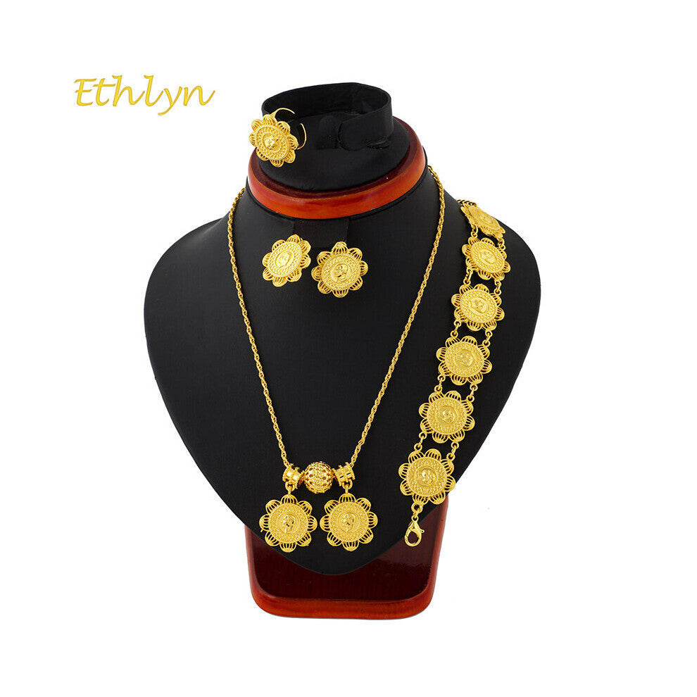 Ethiopian Coins Jewelry Set Necklace-Earrings-Ring-Bracelets Habesha Africa Wedding S111