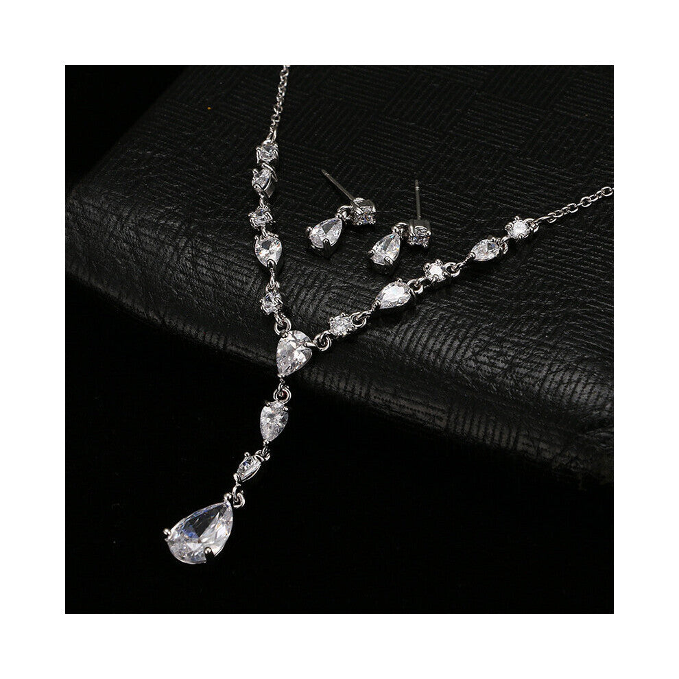 Classic Big Water Drop CZ Stone Necklace-Earring Wedding Set for Women Delicate High Zircon Lady Party Wear Jewelry