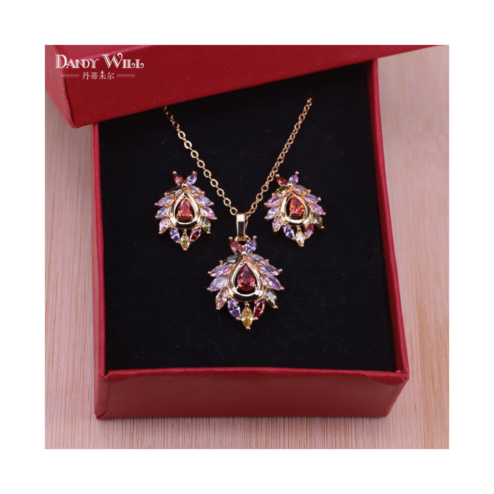 Jewelry Set Colorful Cubic Zircon Pendant-Necklace-Earrings Set For Women Birthday Present