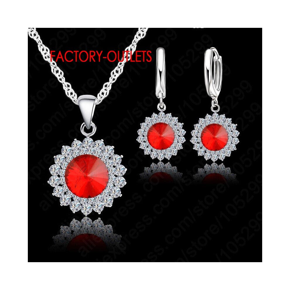 Pure 925 With Cubic Zircon Sun Flower Pendant Necklace+Lever Back Earring Woman Party Jewelry Sets