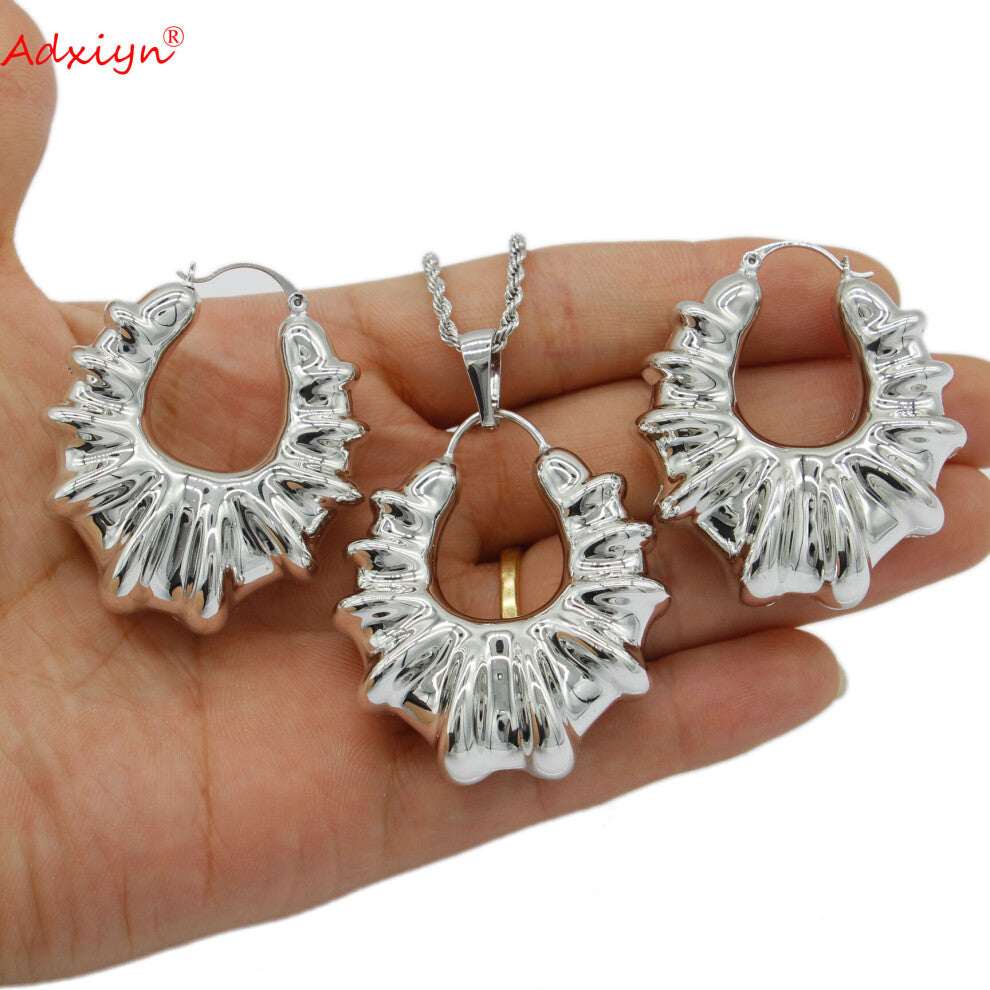 Hollow Casual Silver Pendant-Earrings-Necklace Set Jewelr for Women Men Nigeria Franch Styles N12063