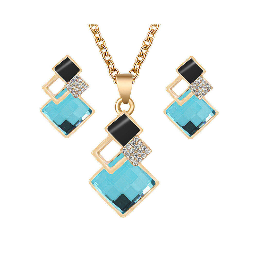Crystal Geometric Pendants Neck Necklace Drop Earrings Sets for Women Jewelry Set Bridal Wedding Earcuff Necklace Chains