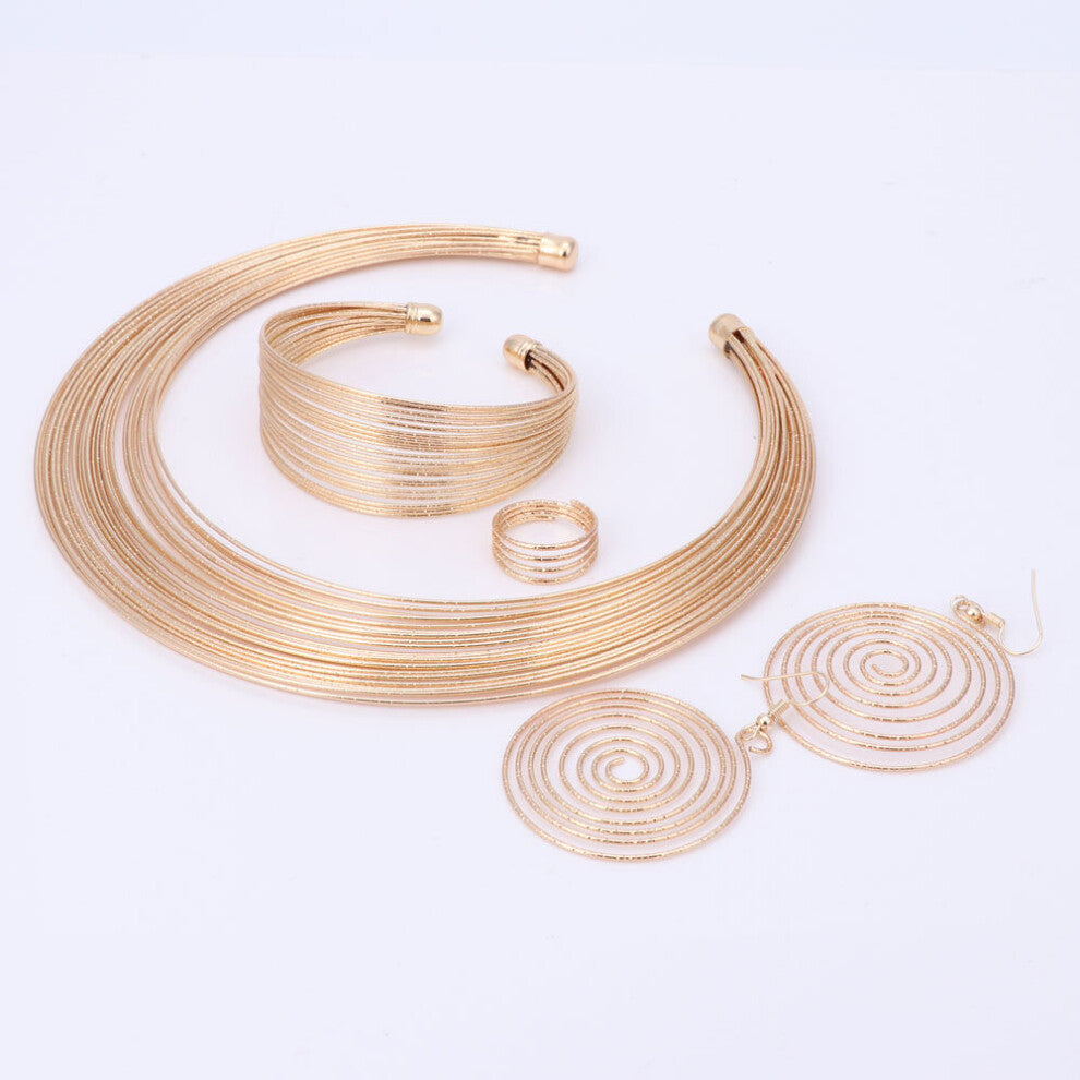 Women Jewelry Set Multilayer Metal Wire Chokers Necklace Bangle Earring Ring Sets Indian Gift