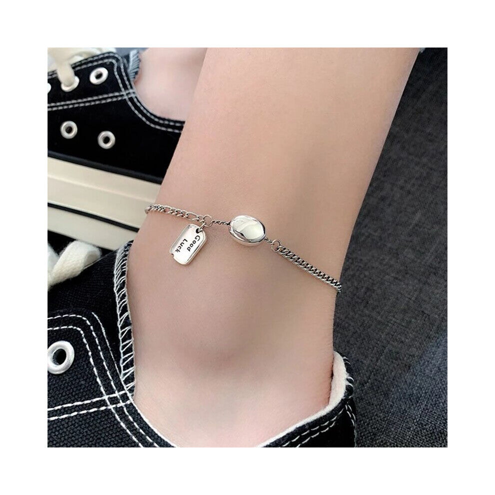 Silver Anklet INS Punk Hip Hop Vintage Good Luck Glossy Round Bead Thai Silver Party Jewelry