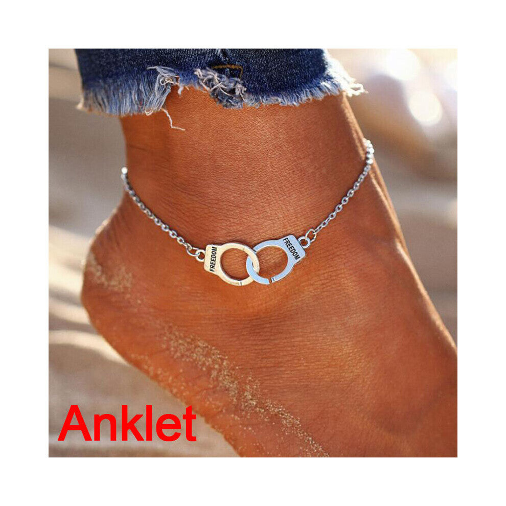 Love Handcuffs Beach Anklets For Women Foot Jewelry Freedom Letters Leg Bracelet Nice Gift For Girls