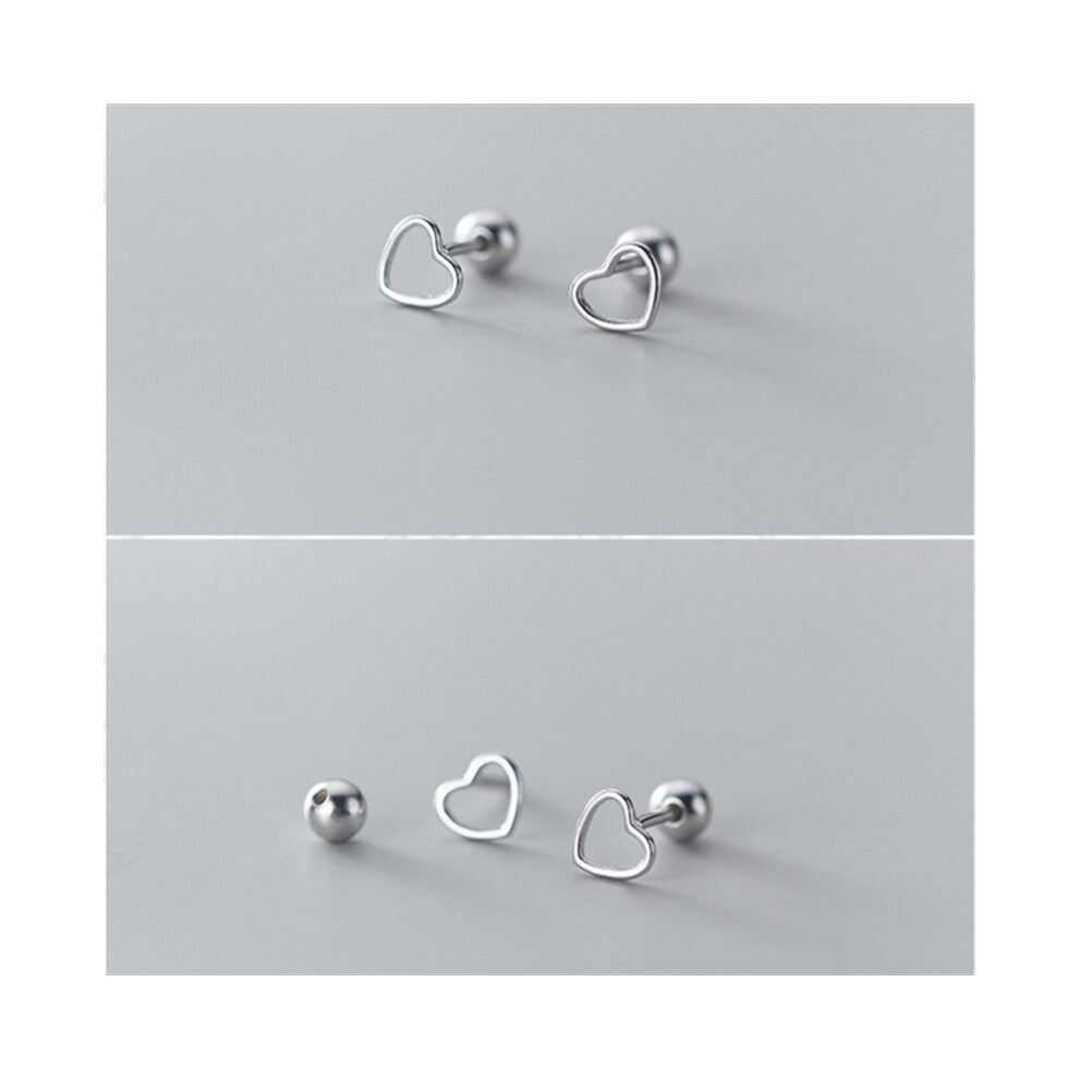100% 925 Sterling Silver Jewelry Small Hollow Love Heart Stud Earrings Glossy Beads Earplugs Women