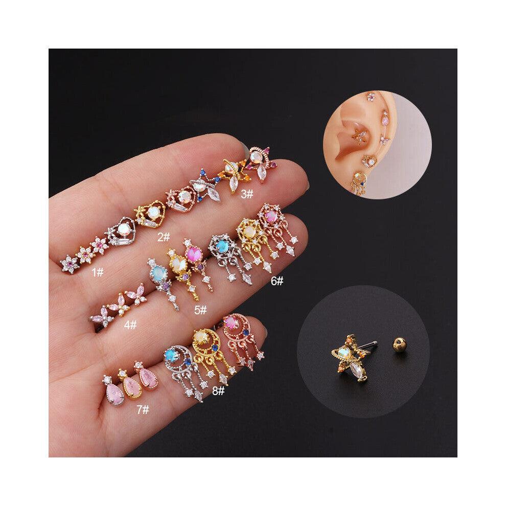 (Black) 1Piece Zircon Star Earrings for Women Jewelry Ear Cuffs Stainless Steel Piercing Stud Earrings for Teens