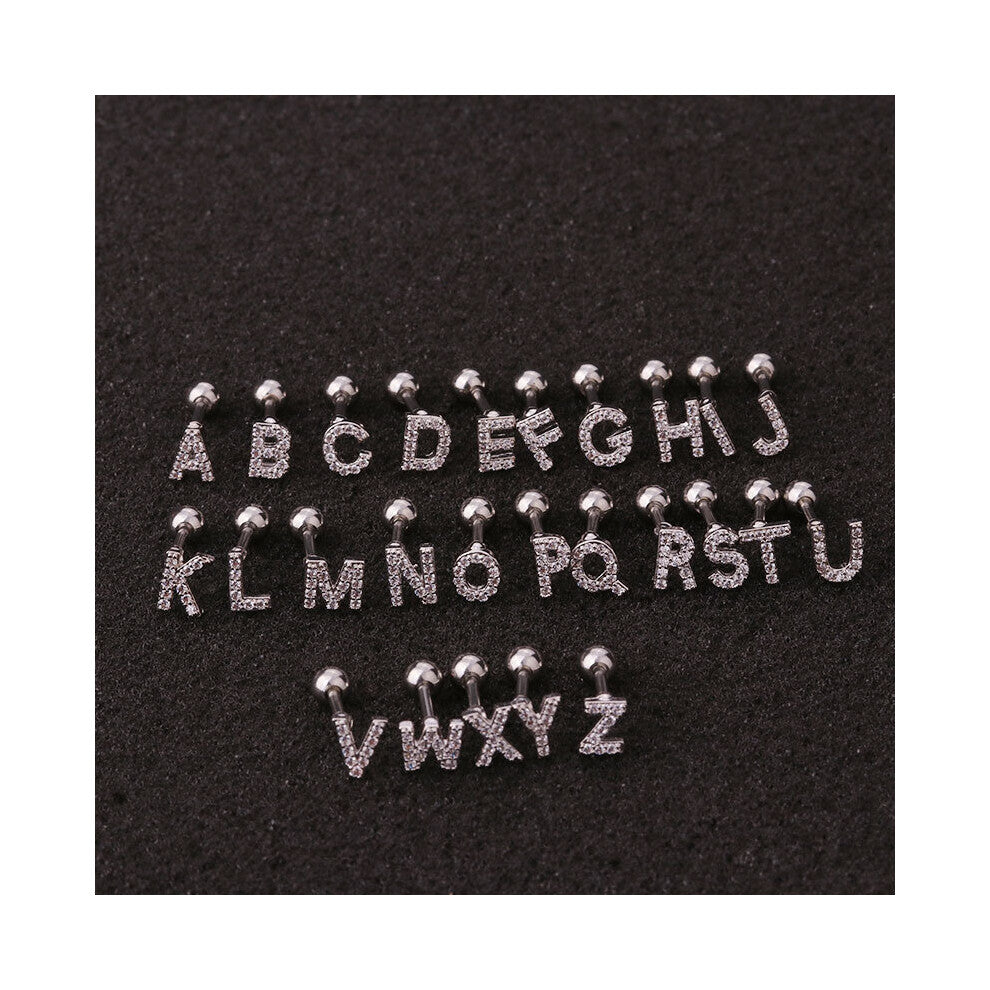 (orange) 1Piece 1.2mm Piercing Single Letter Stud Earrings for Women Jewelry Ear Cuffs Stainless Steel Letters Earrings for Mother