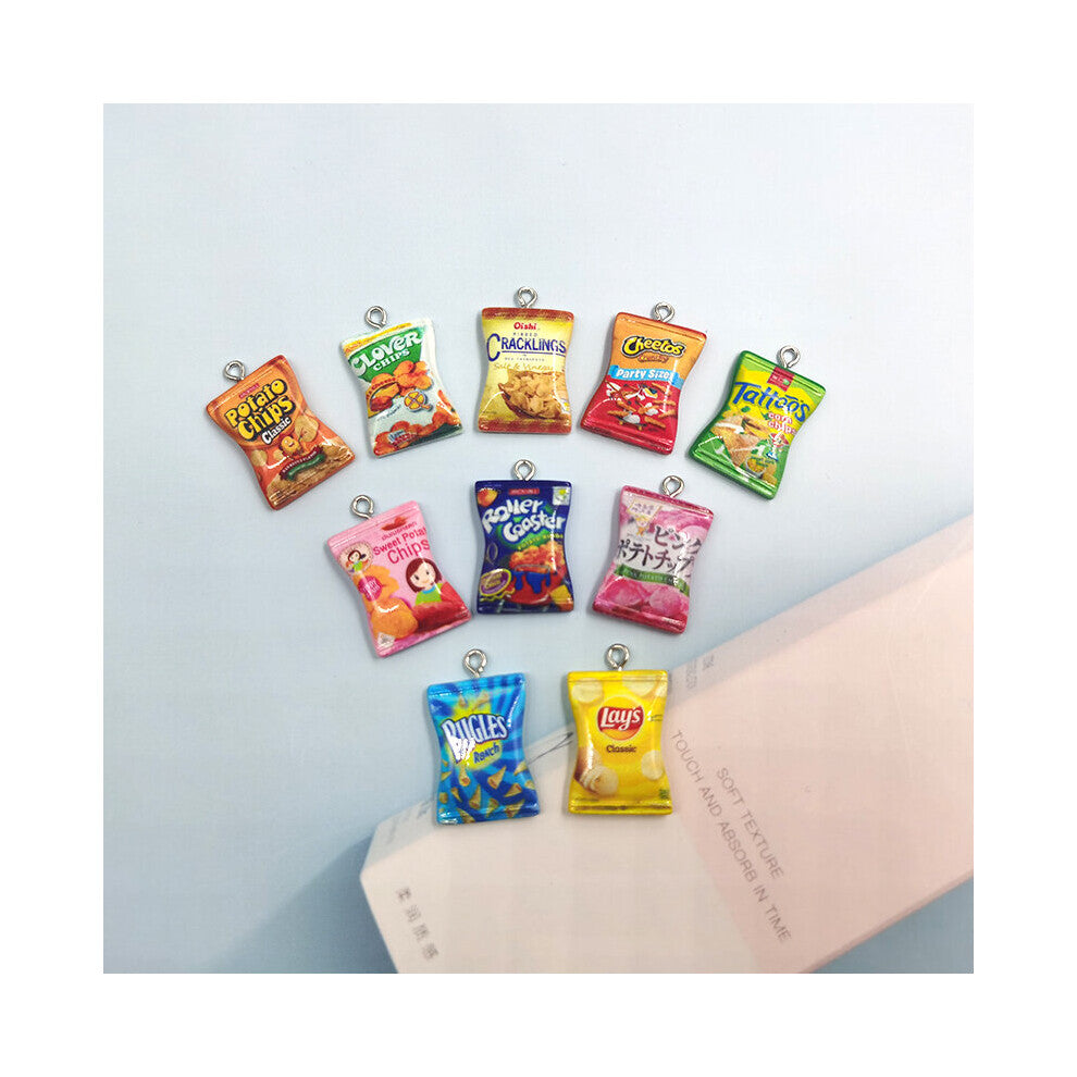 10pcs Simulated Snacks Chips Pendant Charms Patch for Women Jewelry Findings Puffed Food Charm DIY Funny Earrings C297