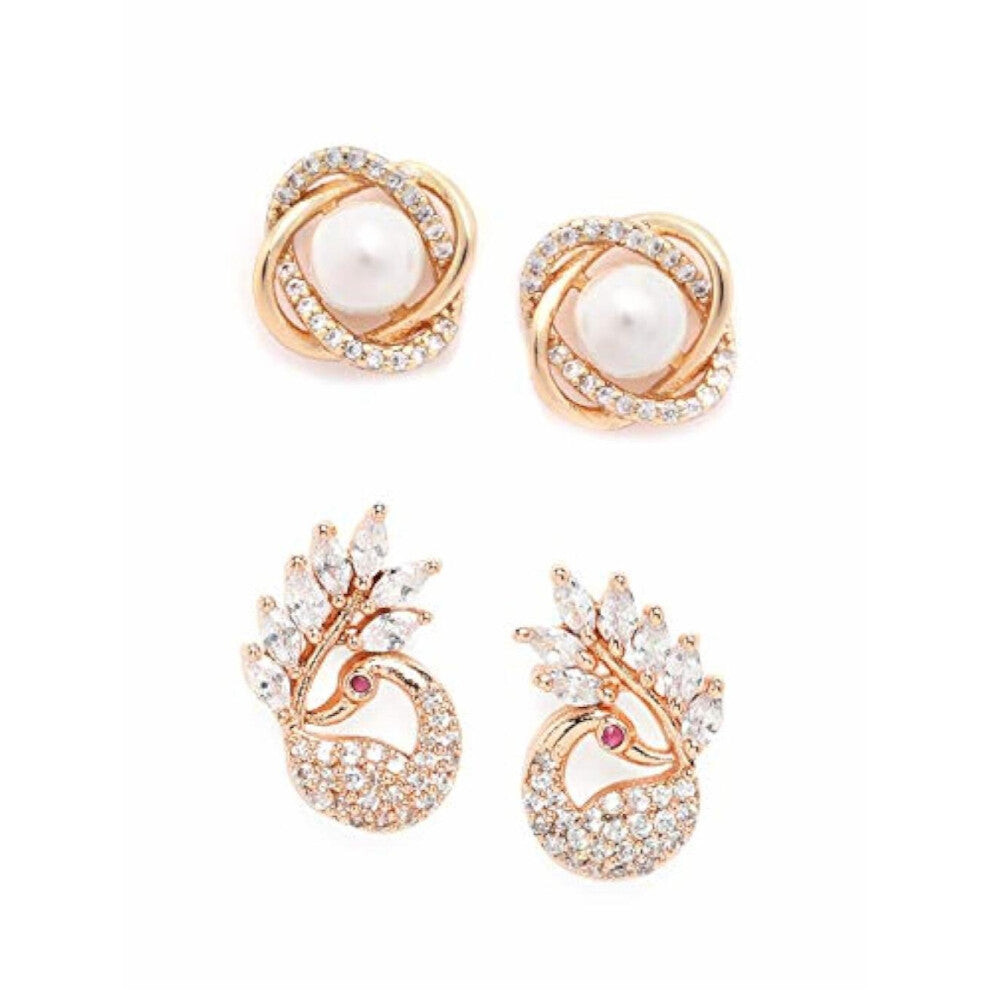 Zaveri Pearls Combo of 2 Cubic Zirconia Brass Stud Earrings-ZPFK10218