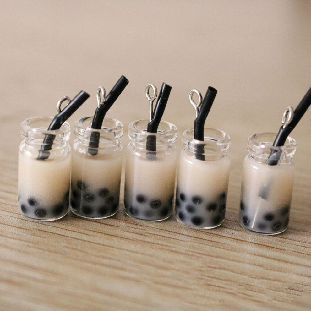 Yamily 10pcs- Resin Pearl Milk Tea Charms 28*10mm Drink Bottle Pendant For Jewelry DIY Earrings.Bracelet Necklace