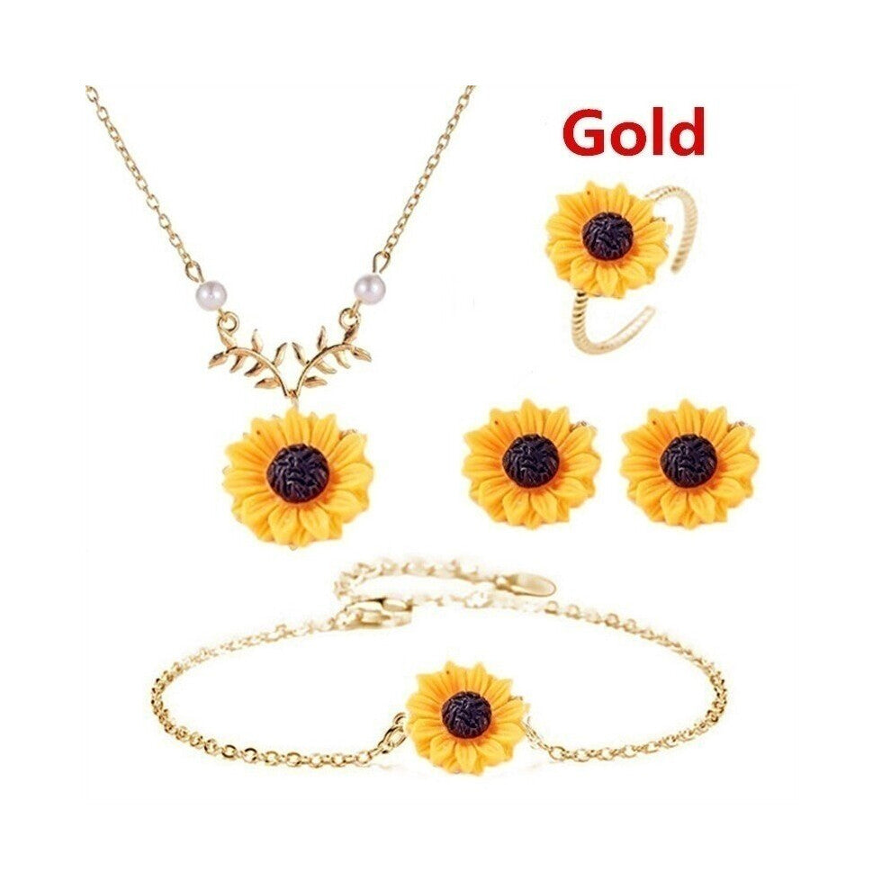5pcs-lot Jewellery Set Women Sunflower Accessories Set Necklace-Earrings-Ring-Bracelet Jewelry Sets for Women Girls