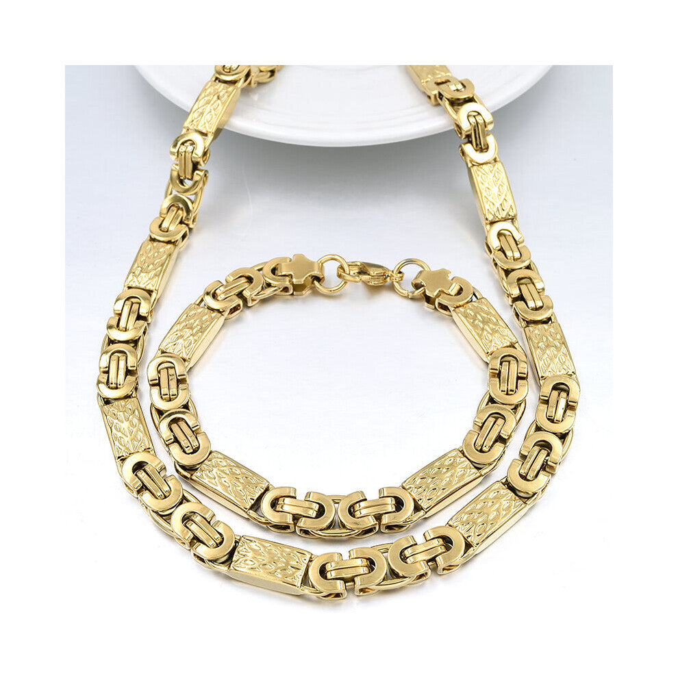 Moorvan Gold-color Men Jewelry Set Party Necklace-Bracelet Long 55cm-22cm Accessory VBD022