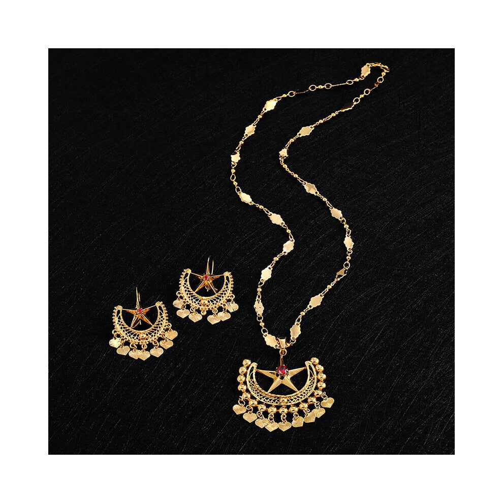 Ethnic Wedding Jewelry Sets for Women Accessories Lock Star Big Necklace-Drop Earrings