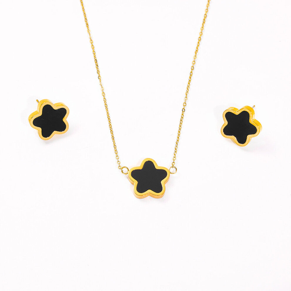 2pcs-Set Stainless Steel Necklace-Earrings Clover Pendant Non Tarnish Jewelry Set for Women