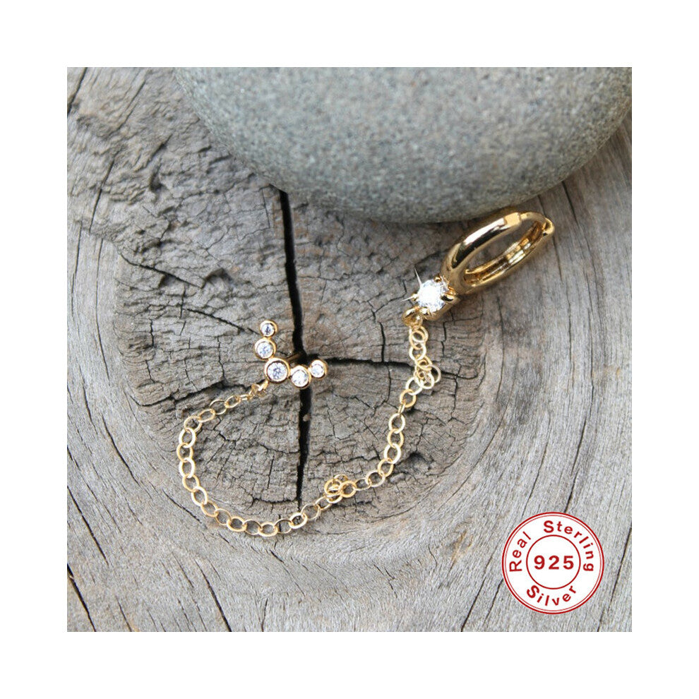 (Gold-color) 925 Sterling Silver European Gothic Punk Handcuff Stud Earrings Chain for Women Lovers' Engagement Anniversary Gift Jewelry