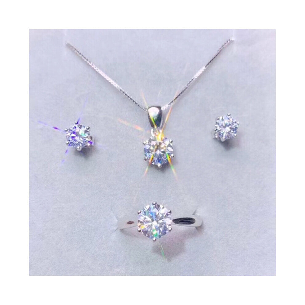 (Titanium Plated, 40cm) 100% Tibetan Silver Jewelry Set Rount Cut 6mm 1.0ct Zirconia Ring&Earrings&Necklace Set For Women