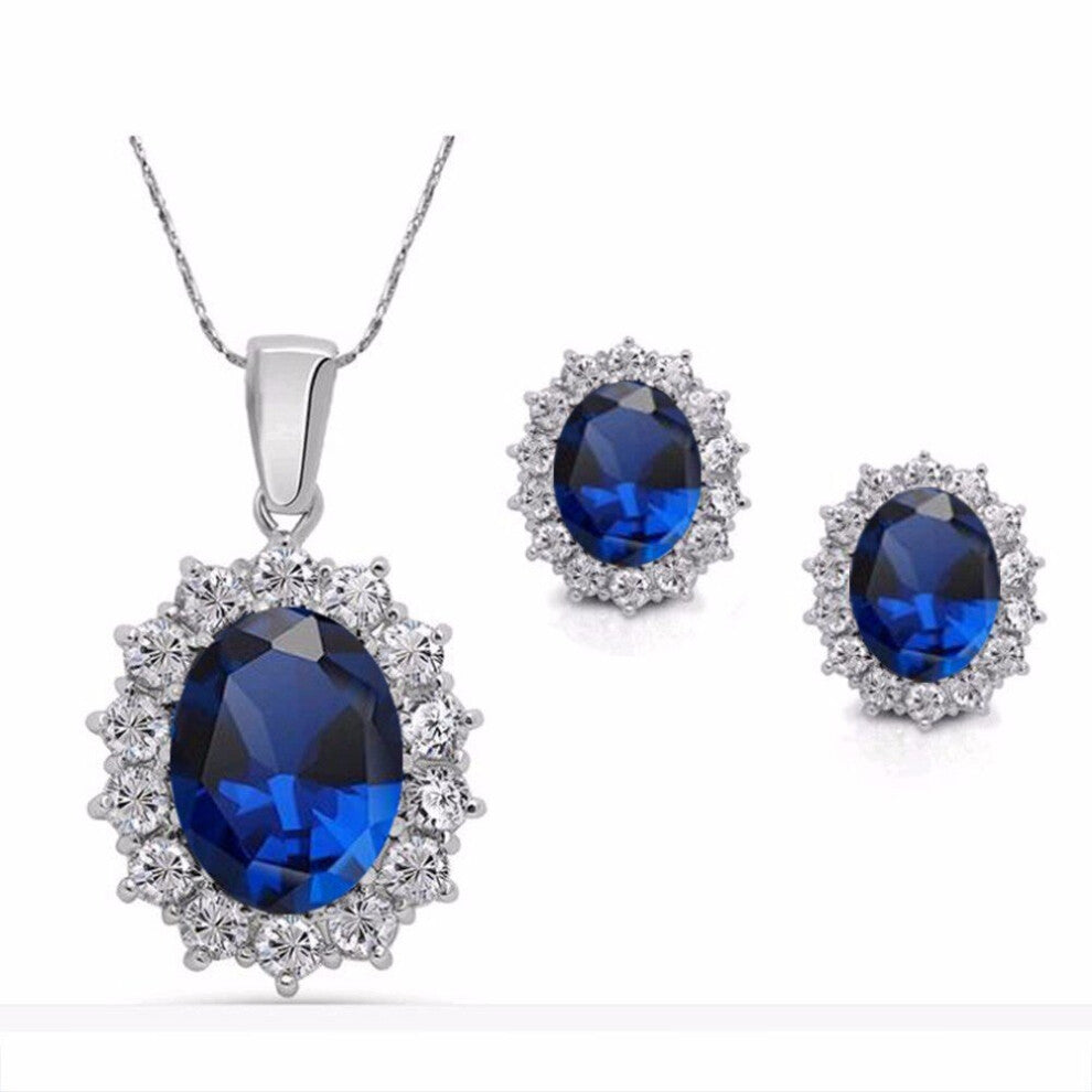 Silver Crystal Jewelry Set Vintage Party Water Drop CZ Necklace&Earrings Fine Jewelry
