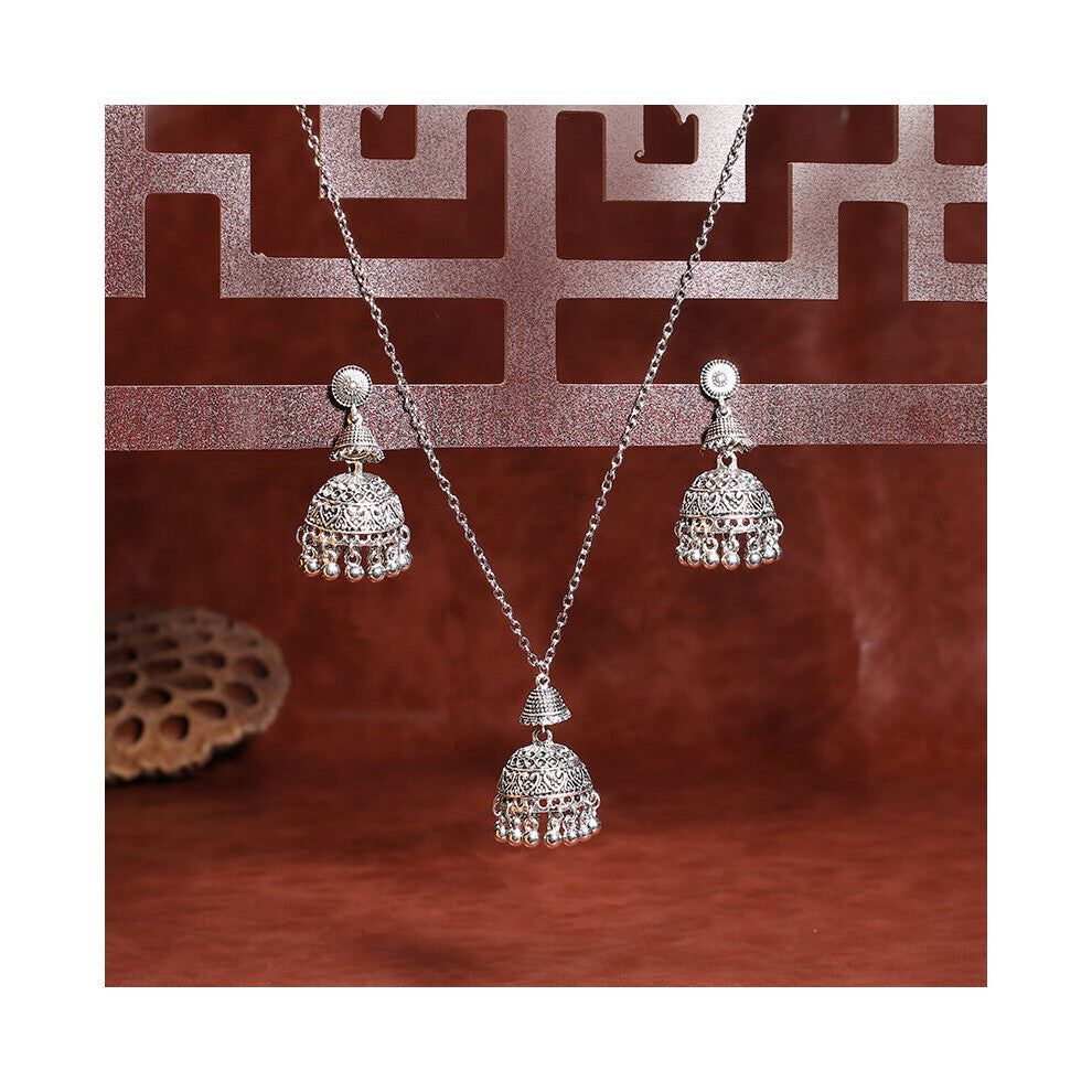 Charm Flower Zircon Indian Earring-Necklace Set Women's Bijoux Wedding Jewelry Set Hangers Jhumka Earrings